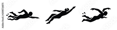 Foto Swimmer in different swimming strokes - front crawl backstroke and breaststroke