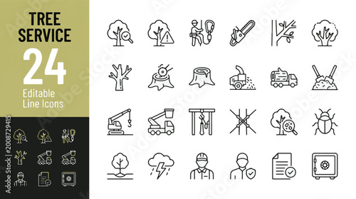Фотография Tree Service Line Editable Icons set