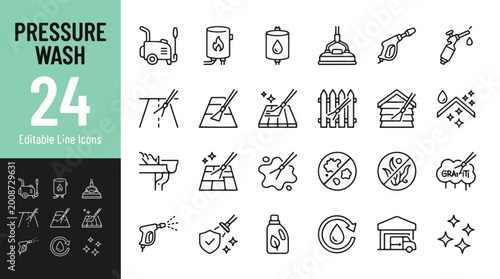 Quadro su tela Pressure Washing and Power Wash Line Editable Icons set