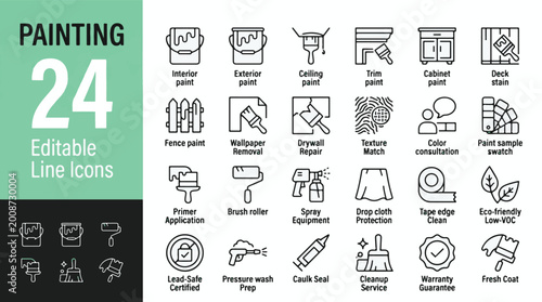 Foto Painting Line Editable Icons set