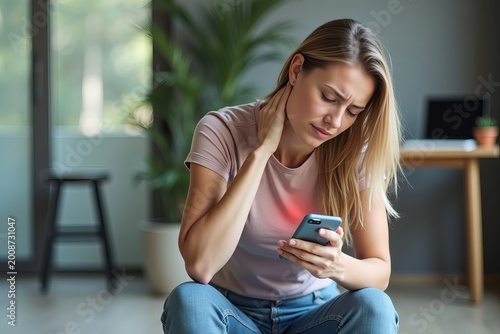 The Dangers of Poor Posture: How Using Your Mobile Phone Can Cause Neck Pain in Women and the Importance of Ergonomics for Health.
