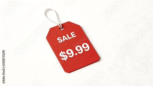 Red sale price tag on white background