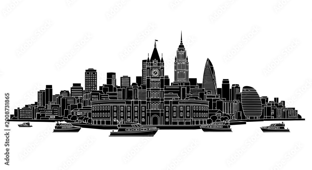 Obraz premium London Skyline Silhouette ? Iconic Cityscape Vector Illustration