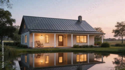 House by the water at dusk
