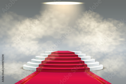 Red carpet leading to spotlighted stage, celebrating success and achievement
