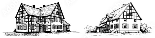 Fotografie Half timbered houses in traditional european architecture style drawn in vintage