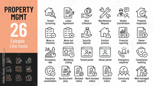 Photos Property Management Line Editable Icons set