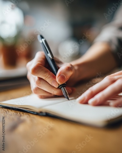 Close up of therapist or person writing in notebook during therapy session