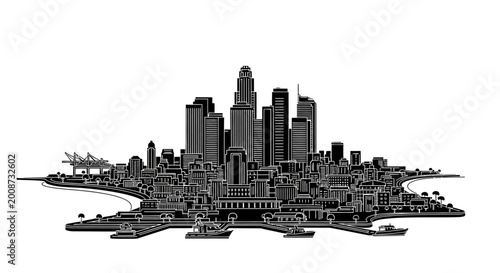 Los Angeles City Skyline Silhouette Illustration ? Urban Architecture