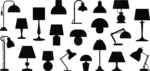 Obraz na plátně Modern and classic lamps silhouette collection desk table floor lighting fixture