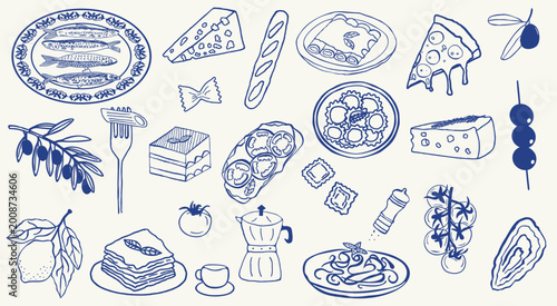 Bild auf Leinwand Whimsical italian food doodles