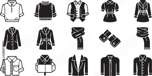 Quadro su tela Minimalist clothing icons set, black and white fashion apparel vector symbols, 1
