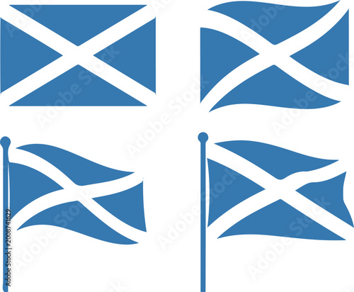 Foto Set of scotland national flag vector in different shapes and styles