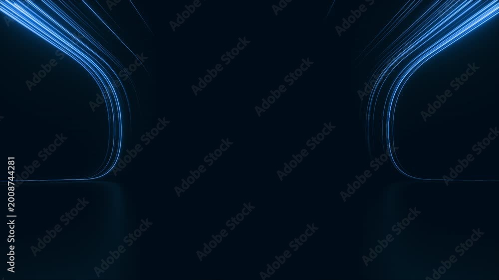 Seamless looping 3D animation of glowing blue particles and neon light ...