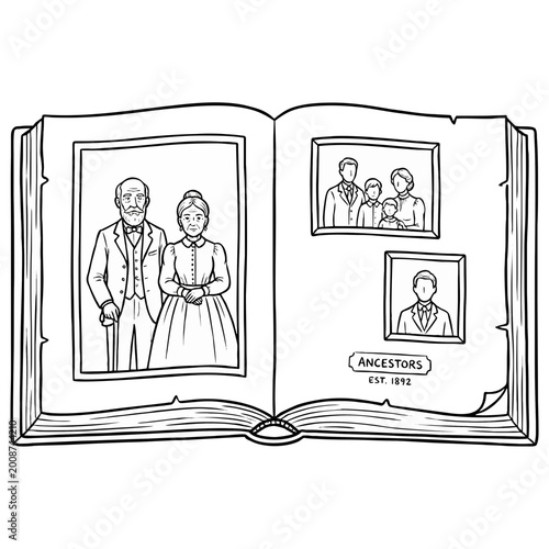Canvas Print Open book featuring vintage photographs of ancestors including a grandmother and