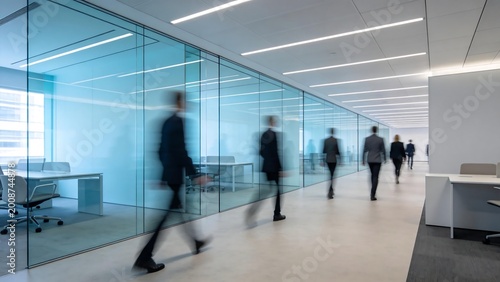 Office hallway with people walking