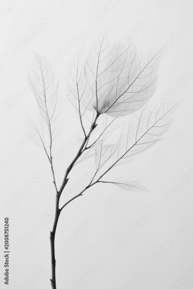 Fototapeta premium Delicate leaf veins on a minimalist branch