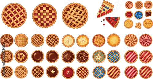Cuadro en lienzo Assorted pies and tarts collection with different crust patterns and fillings in