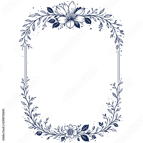 Botanical Branding Kit – Floraler Rechteck Rahmen mit Blüten als elegante Vektor Illustration