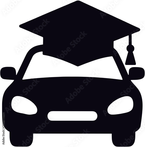 Graduation Cap on Car Silhouette Line Icon Vector