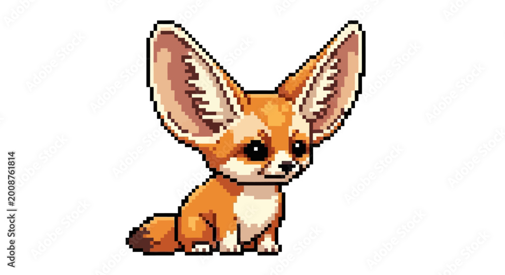 Fototapeta premium Cute Pixel Art Fennec Fox Sitting Adorable.