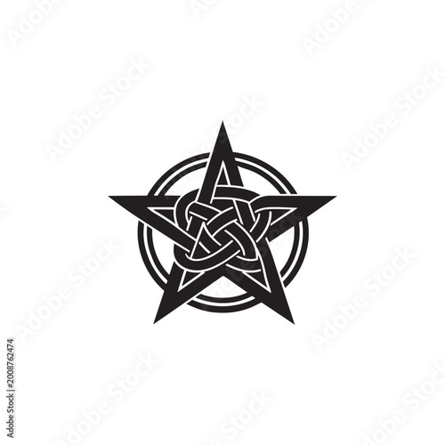 Fotografía Black Celtic Knotwork Pentagram Star Symbol — Intricate Flat Vector Wiccan Penta