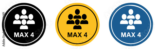 Vászonkép maximum four people warning icon set