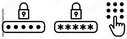 Billede på lærred pin code lock icon set collection