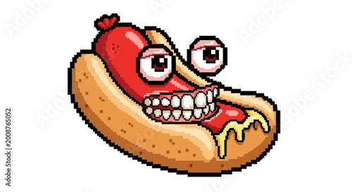 Funny Cartoon Hot Dog Character with Googly Eyes and Dripping Mustard.