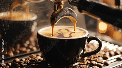 Coffee brewing in cup with beans symbolizing healthy eating and gourmet lifestyle