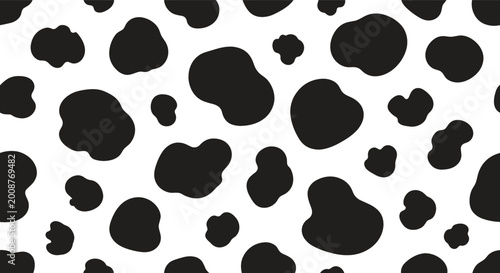Fotografia Seamless cow print pattern with abstract black spots on white background in mini