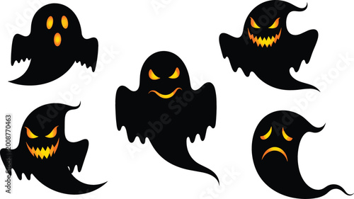 Fotografía Spooky ghost characters set with glowing faces halloween cartoon vector illustra