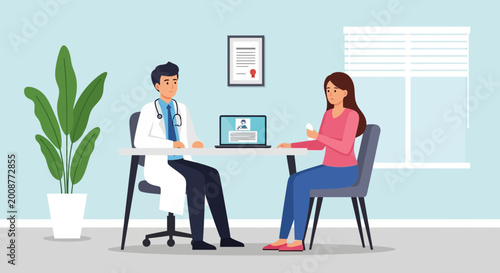 Bild auf Leinwand Doctor and patient consultation in a modern clinic office, discussing medical tr