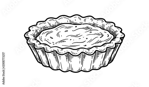 Quadro su tela Hand drawn mini pie tart outline vector dessert sketch for bakery label design