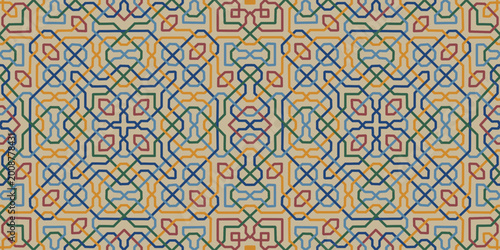Foto Intricate Islamic Geometric Seamless Pattern with Interlocking Lines and Traditi