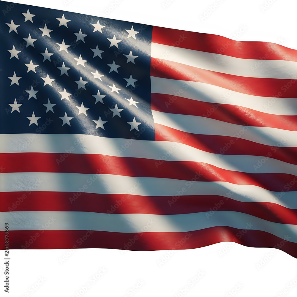 Obraz premium American flag waving in the wind with vibrant red and white stripes