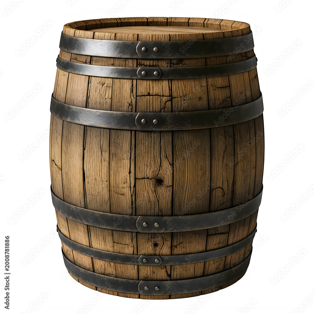 Obraz premium Aged wooden barrel with metal hoops and rustic texture