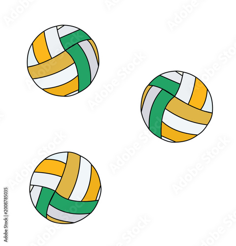 Three colorful volleyballs