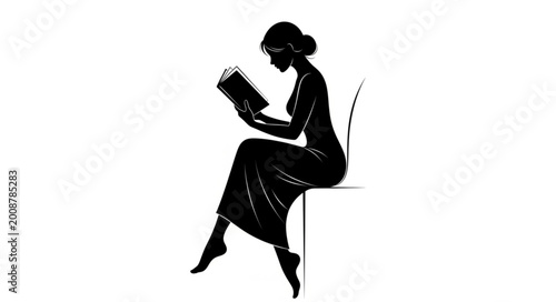 Bild auf Leinwand Silhouette of Woman Reading Book Sitting on Chair.