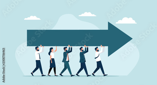 Cuadro en lienzo Business people carrying a big arrow, a concept of teamwork, progress, business growth and moving forward together
