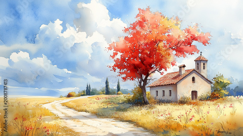 autumn landscape with house