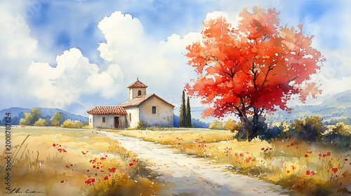 autumn landscape with house