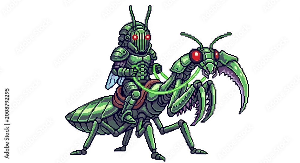 Fototapeta premium Warrior Riding Giant Insect Creature.