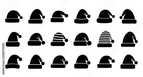 Fotografía Collection of santa hats and nightcaps black and white vector graphics