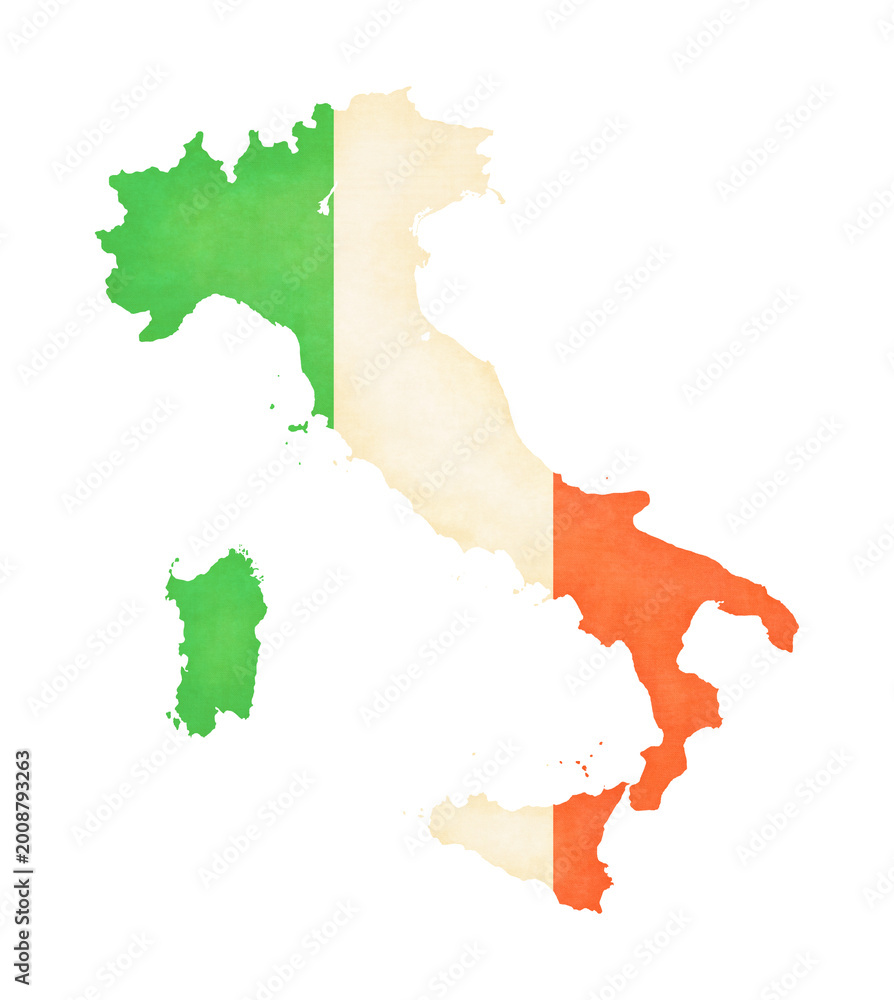 Fototapeta premium Isolated map of Italy with flag in soft grunge and vintage style.