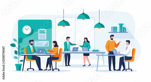 Diverse team collaborating and working on laptops in a modern office environment (2)