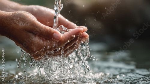 Hands catching clean, fresh water flowing. A symbol of purity and life's essential element