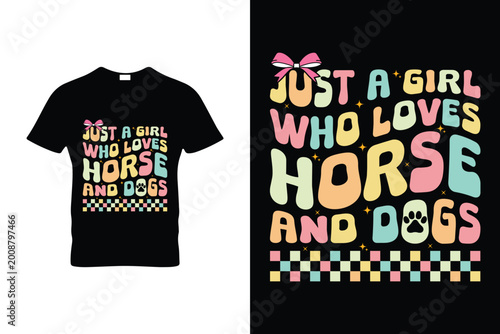 Fotografía Groovy Just a Girl Who Loves Horses and Dogs Funny T Shirt