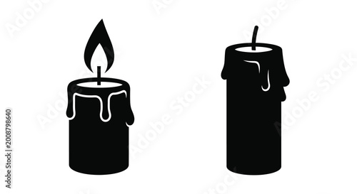 Valokuva Burning and unlit candle silhouettes on a white background
