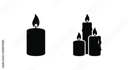 Tableau sur toile Candle silhouettes with flames on white background silhouette